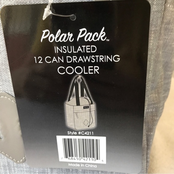 Polar Pak insulated 12 can drawstring cooler in light gray black handle - Picture 5 of 6